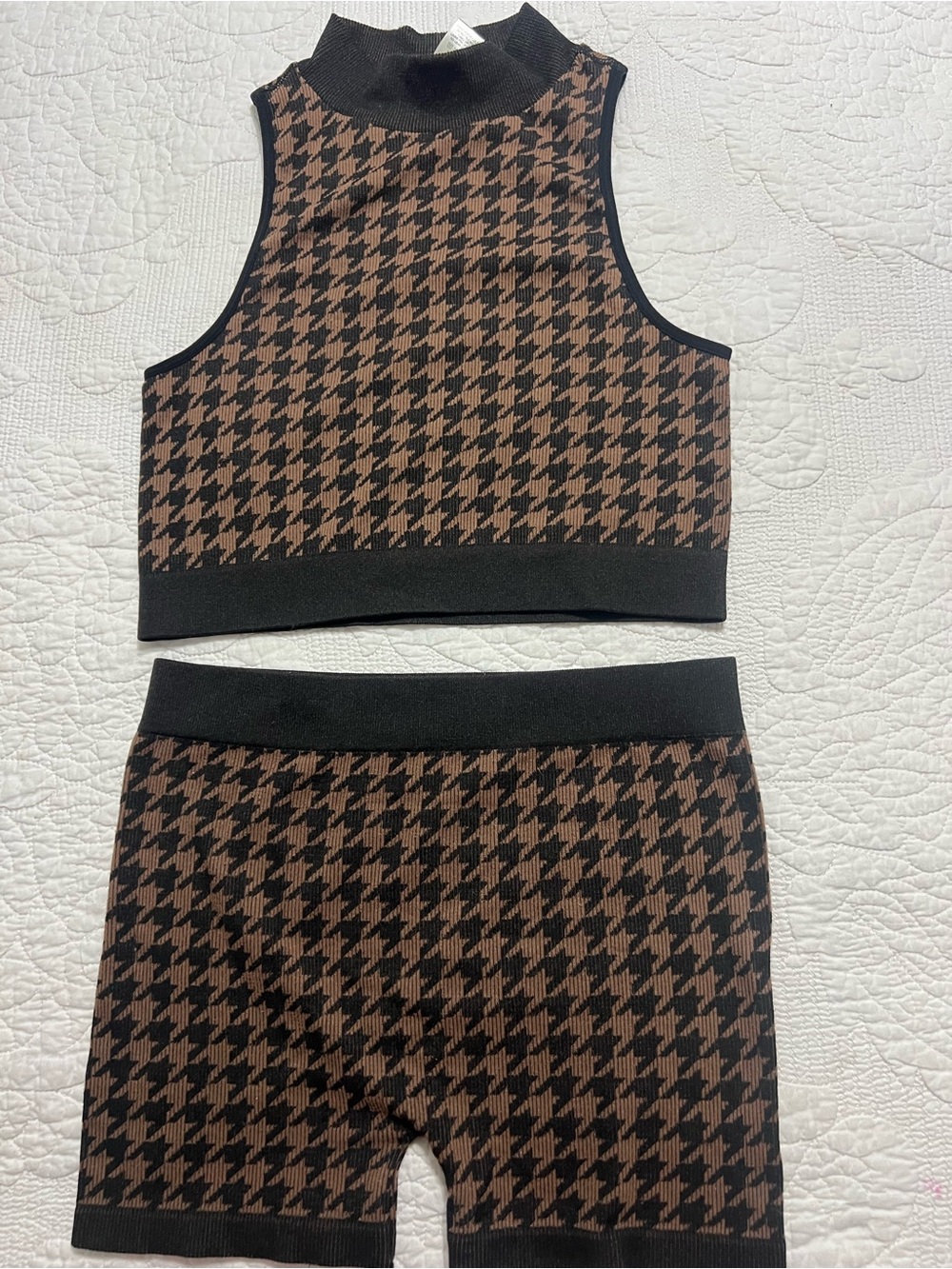 Bozzolo brown black check short and crop top set 2 Piece M/L sleeveless #804